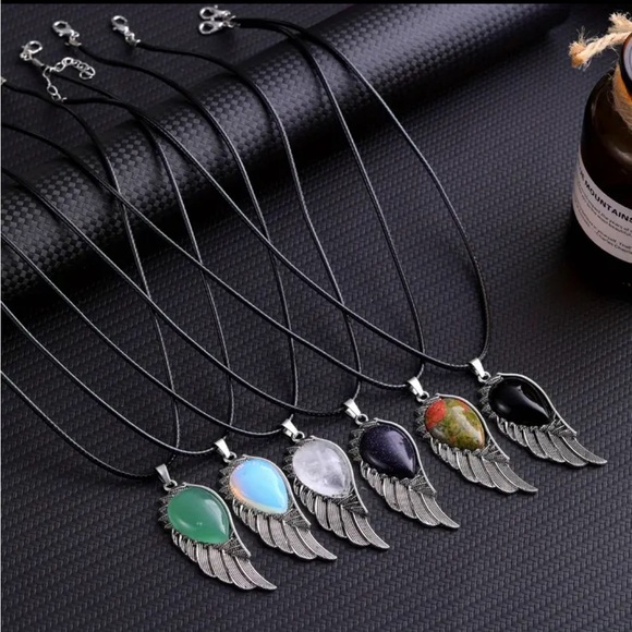 Angel Wing Natural Stone Crystal Gemstone Pendant Necklace - Picture 2 of 14